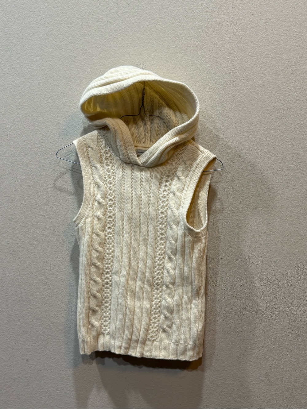 Banana Republic Hooded Sweater Vest Lambswool Cable Knit SleevelessGrey Womens M